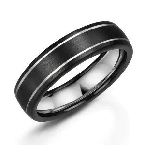 Jack Murphy Jewellers Zirconium Wedding Rings | Two Tone Wedding Rings | Zirconium & Inlaid Platinum 6mm Matte Rounded Flat Court Wedding Band