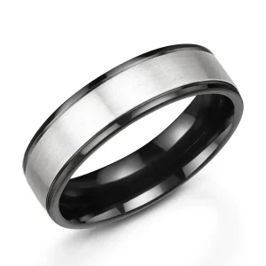 Jack Murphy Jewellers Zirconium Wedding Rings | Two Tone Wedding Rings | Zirconium & Platinum 6mm Matte & Polished Rounded Flat Wedding Band