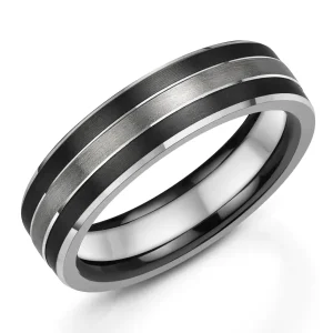 Jack Murphy Jewellers Zirconium Wedding Rings | Two Tone Wedding Rings | Zirconium & Platinum 6mm Matte & Polished Rounded Flat Wedding Band