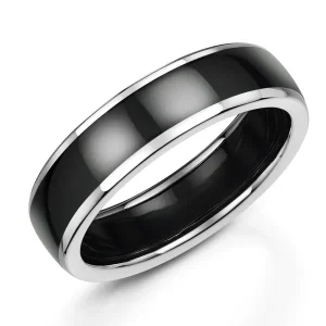 Jack Murphy Jewellers Zirconium Wedding Rings | Two Tone Wedding Rings | Zirconium & Platinum 6mm Polished Rounded Flat Wedding Band