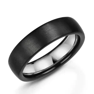 Jack Murphy Jewellers Zirconium Wedding Rings | Two Tone Wedding Rings | Zirconium & Silver Inlay 6mm Matte Rounded Flat Court Wedding Band